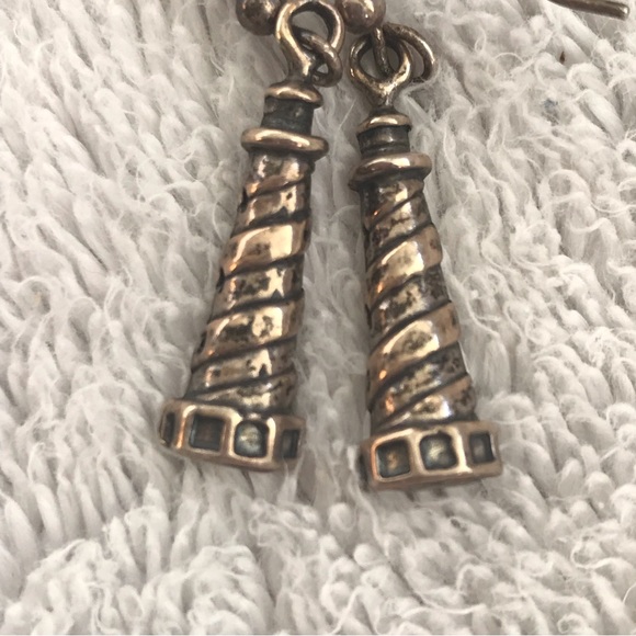 Pierced Earrings Lighthouse Light House Gold-tone Striped J Hook Beach Themed - Picture 7 of 7